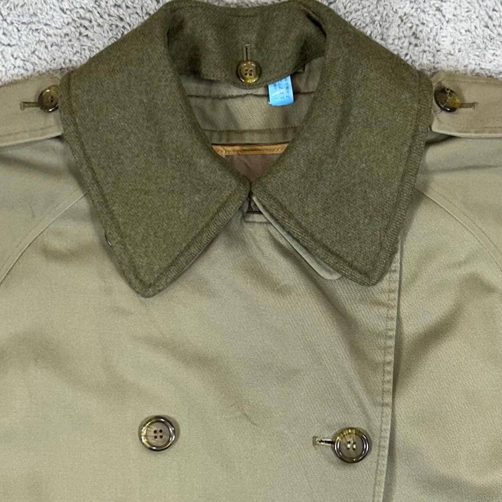 Burberrys of London Vintage Trench Coat Olive Green Wool Liner Longline Mens